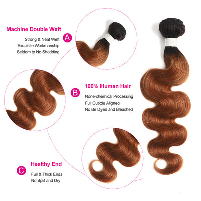 Kemy Hair Ombre Ginger Brown 1B/30 Body Wave Human Hair Bundle