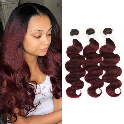 Kemy Hair Ombre Maroon Red Body Wave Three Human Hair Bundles
