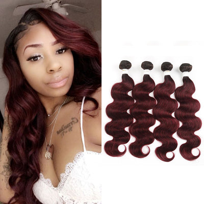 Kemy Hair Ombre Maroon Red Body Wave Four Human Hair Bundles