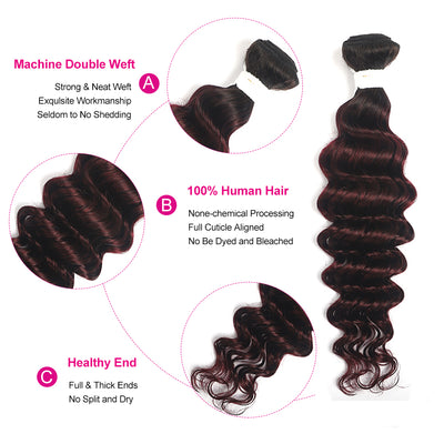 Kemy Hair Ombre Maroon Red Deep Wave Human Hair Bundle