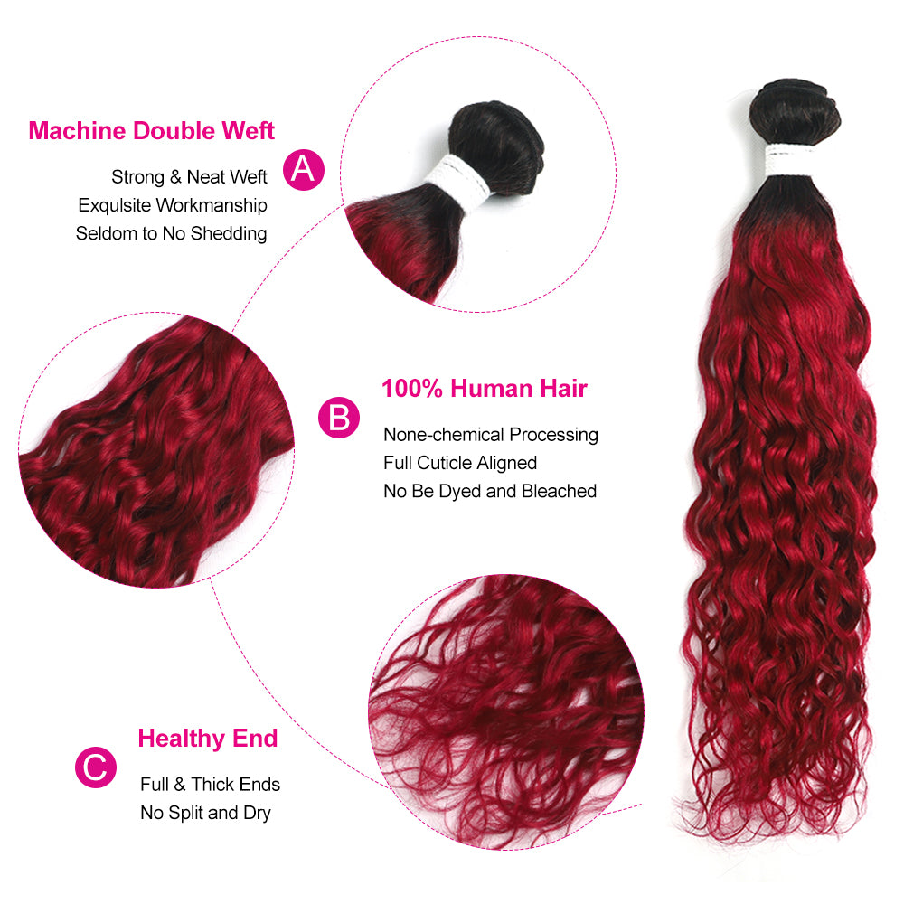 Kemy Hair Ombre BURG Water Wave Human Hair Bundle