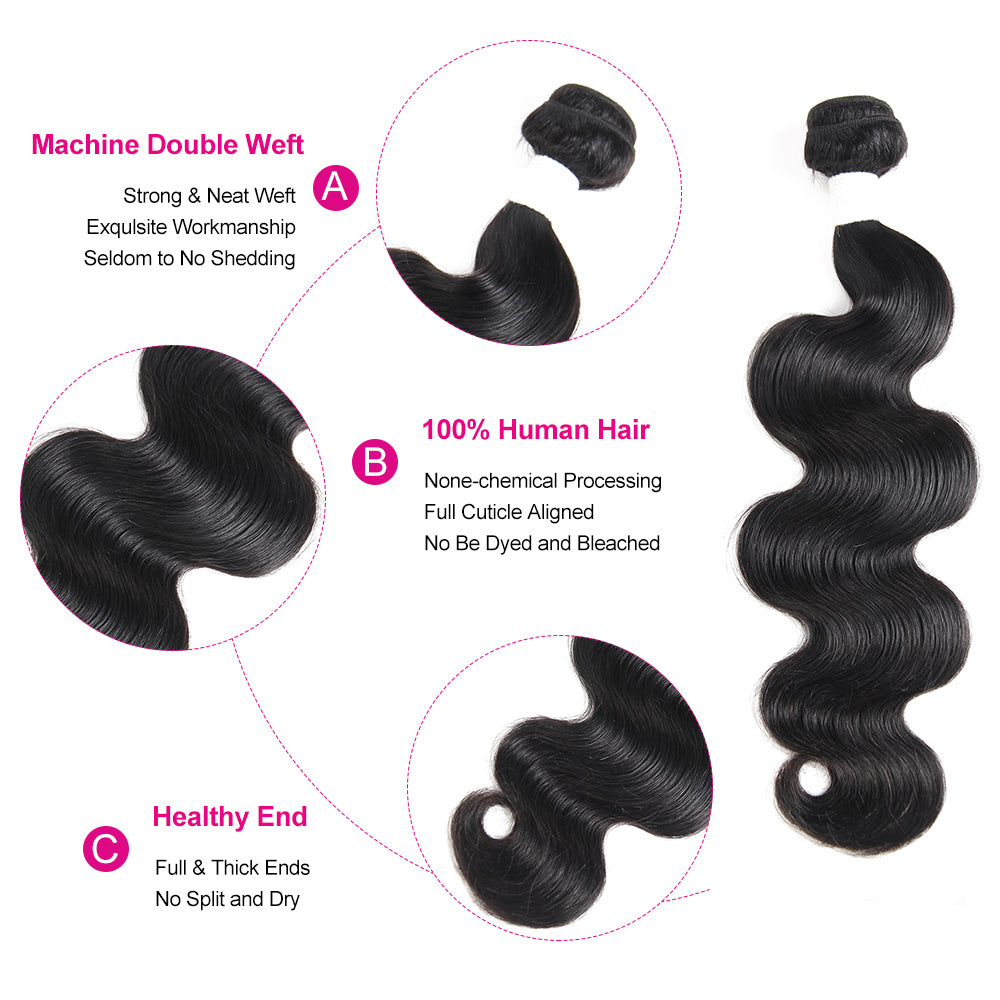 Natural Black Colored Body Wave 100% Remy Human Hair Weave 1PC