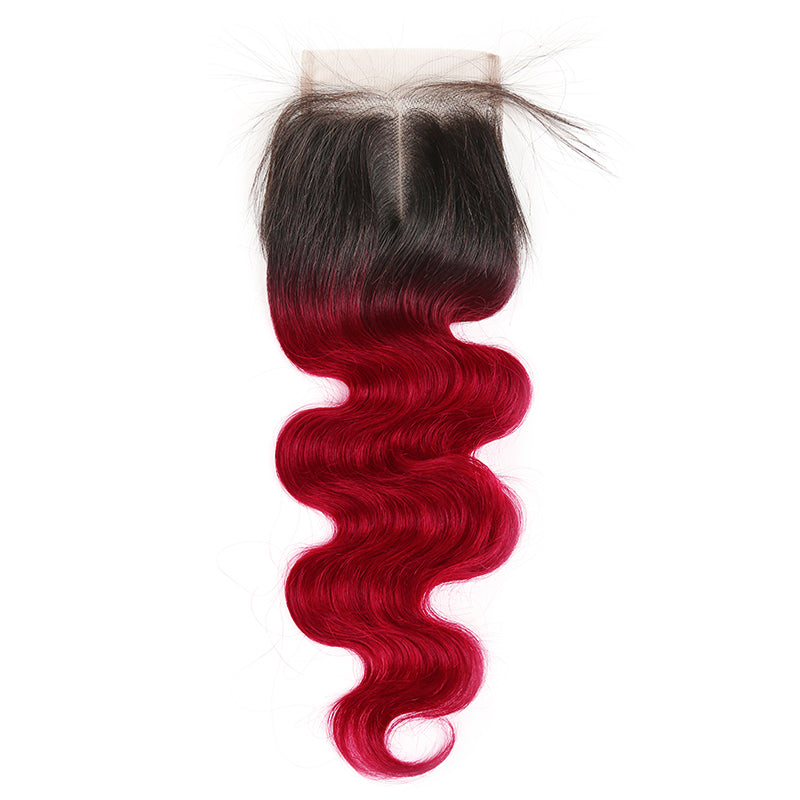 Ombre BURG Body Wave Human Hair 4×4 Free/Middle Part Lace Closure(8''-20'') (4448560218182)