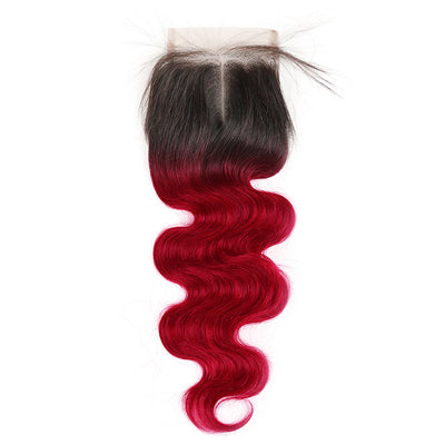 Ombre BURG Body Wave Human Hair 4×4 Free/Middle Part Lace Closure(8''-20'') (4448560218182)