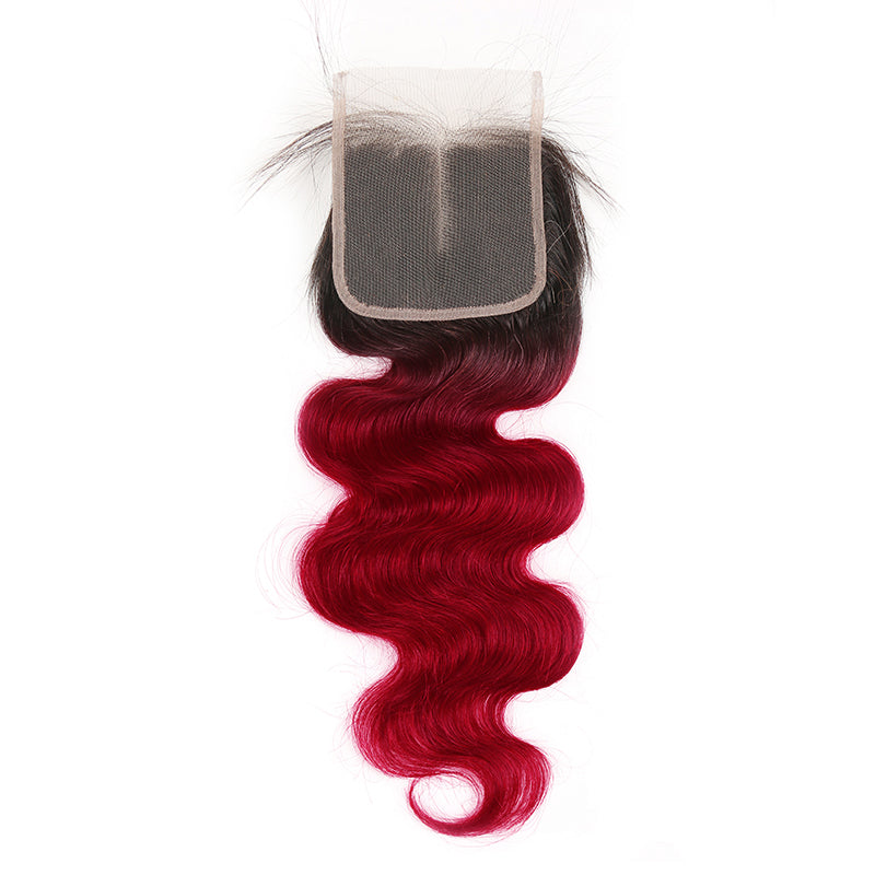 Ombre BURG Body Wave Human Hair 4×4 Free/Middle Part Lace Closure(8''-20'') (4448560218182)