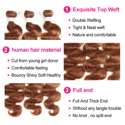 Kemy Hair Light Brown Body Wave Three Human Hair Bundles
