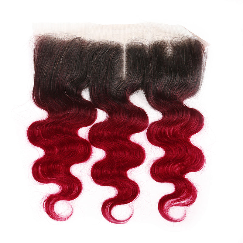 Ombre BURG Body Wave Human Hair 4×13 Free/Middle Part Lace Frontal(8''-20'') (4448565166150)