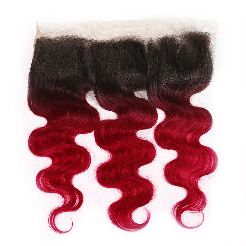 Ombre BURG Body Wave Human Hair 4×13 Free/Middle Part Lace Frontal(8''-20'') (4448565166150)