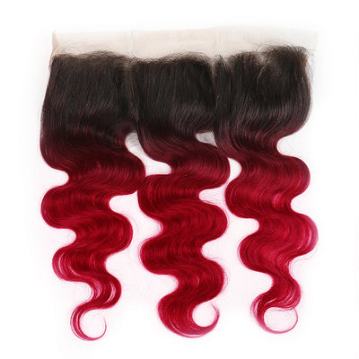 Ombre BURG Body Wave Human Hair 4×13 Free/Middle Part Lace Frontal(8''-20'') (4448565166150)