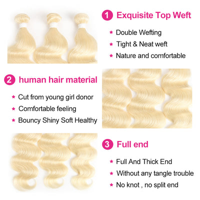 Kemy Hair 613 Blond Body Wave Remy Three Human Hair Bundles 8''-26''