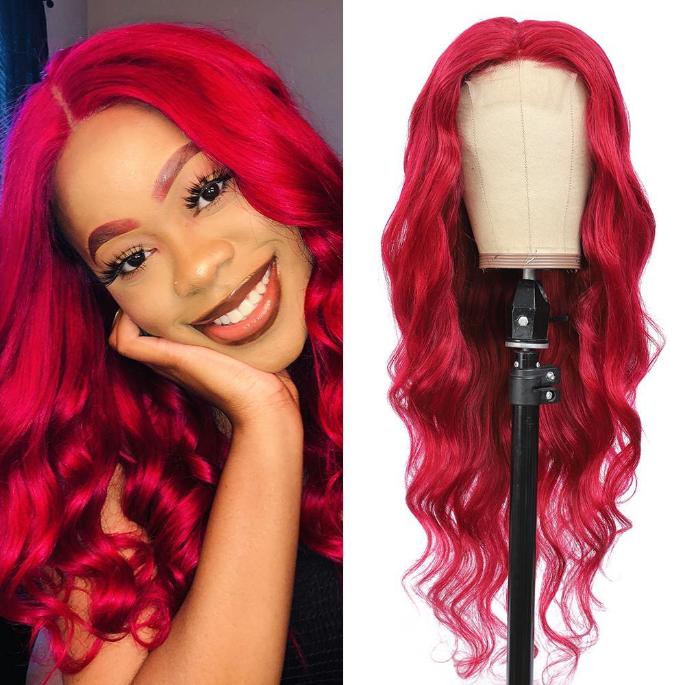 Kemy Hair Custom Burgundy Red Body Wave Human Hair 4X4 Lace Closure wigs 16''-28'' (BURG) - Kemy Hair