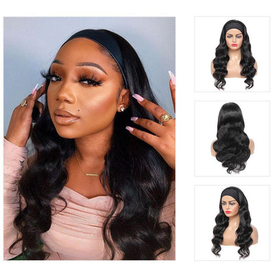 Kemy Hair Body Wave Human Hair Headband Wig Natural Black (16''-28'')(Natural Black ) - Kemy Hair