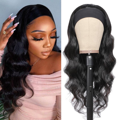 Kemy Hair Body Wave Human Hair Headband Wig Natural Black (16''-28'')(Natural Black ) - Kemy Hair