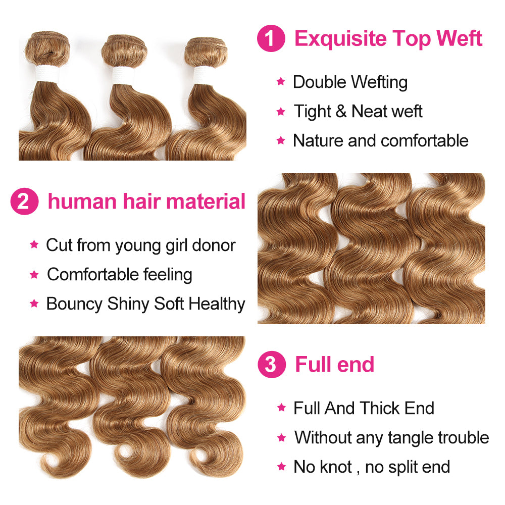 Kemy Hair Body Wave Honey Blonde 4Bundles Brazilian Human Hair Weave