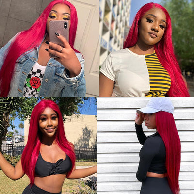 Kemy Hair Custom Burgundy Red Human Hair 13X4 Lace Front wigs 8''-28'' (BURG) - Kemy Hair