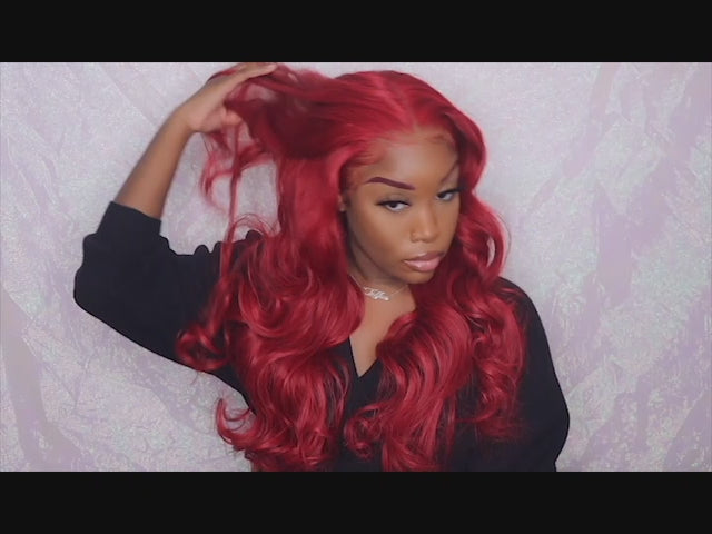 Burgundy Red Body Wave Human Hair 3 Bundles With Lace Frontal