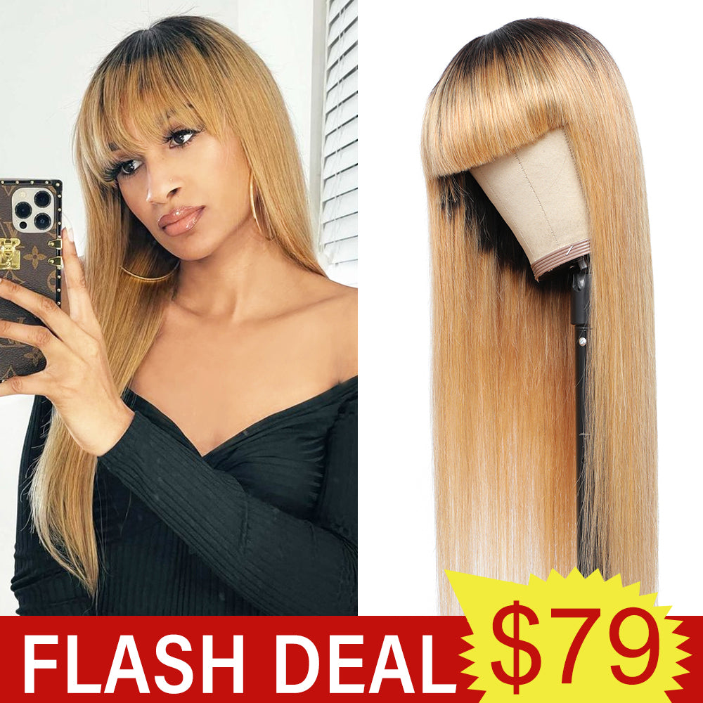 Flash Sale | $79 Get Ombre Honey Blonde Straight Wig With Bangs