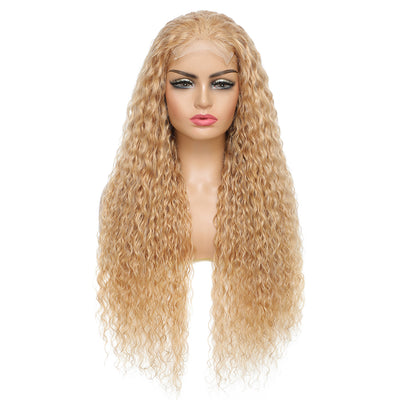 Kemy Hair Custom Honey Blonde Water Wave Human Hair 4x4 Lace Closure wigs 14''-24''