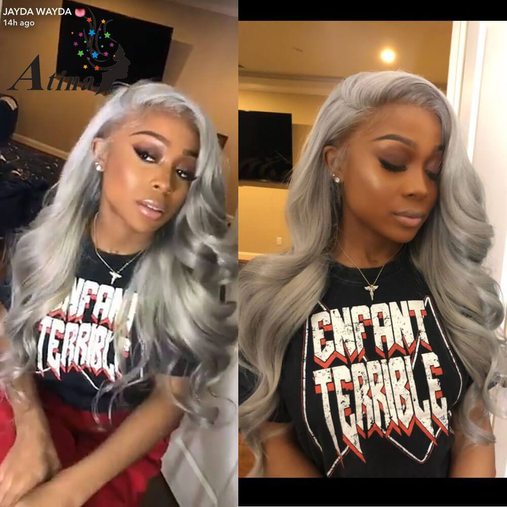 Kemy Hair Body Wave Silver Gray Remy 3Bundles Human Hair with 4×4 Lace Closure