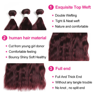 Kemy Hair 99j burgundy Natural Wave Three Human Hair Bundles