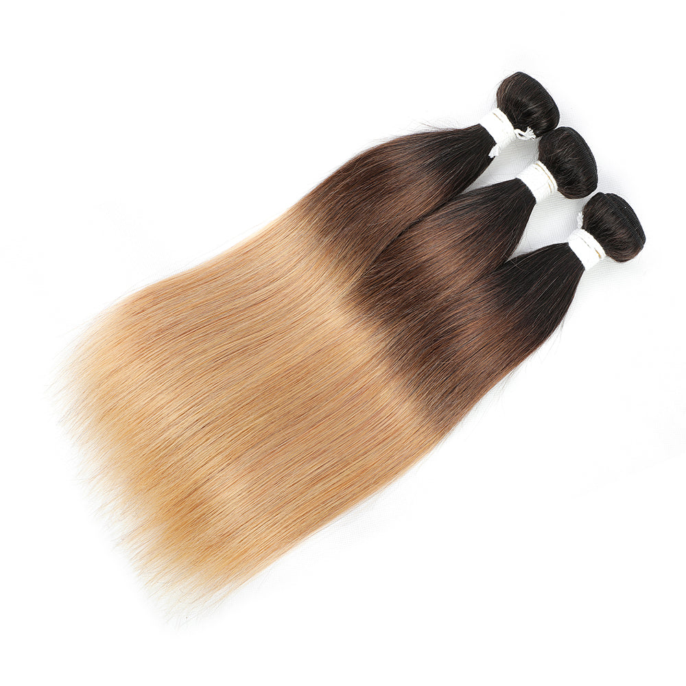 Straight 3 Tone Ombre Color 1B/4/27 Remy Human Hair Bundles 10''-26''