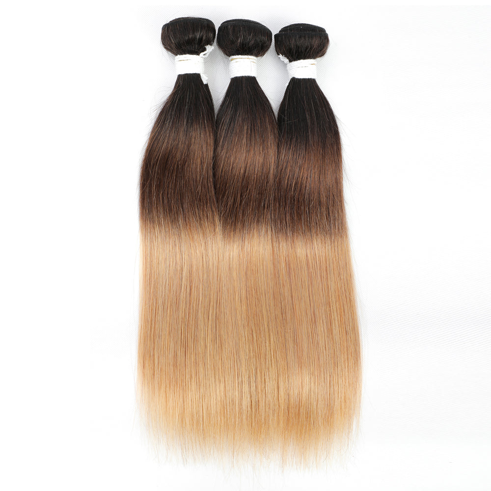 Straight 3 Tone Ombre Color 1B/4/27 Remy Human Hair Bundles 10''-26''