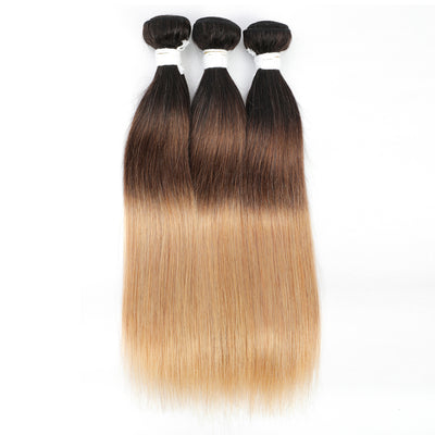 Straight 3 Tone Ombre Color 1B/4/27 Remy Human Hair Bundles 10''-26''
