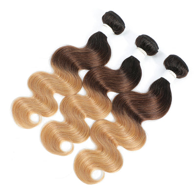 Ombre Colored 1B/4/27 Body Wave Remy 3 PCS Human Hair Bundles