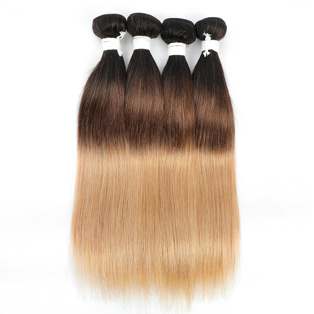 Straight Ombre 1B/4/27 Non-Remy Four Human Hair Bundles 10''-26''