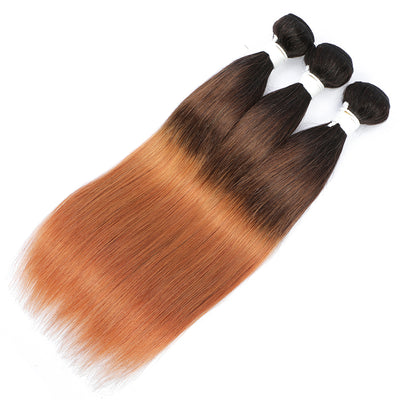 Straight 3 Tone Ombre Brown Color T1B/4/30 Remy Human Hair Bundles 3PCS