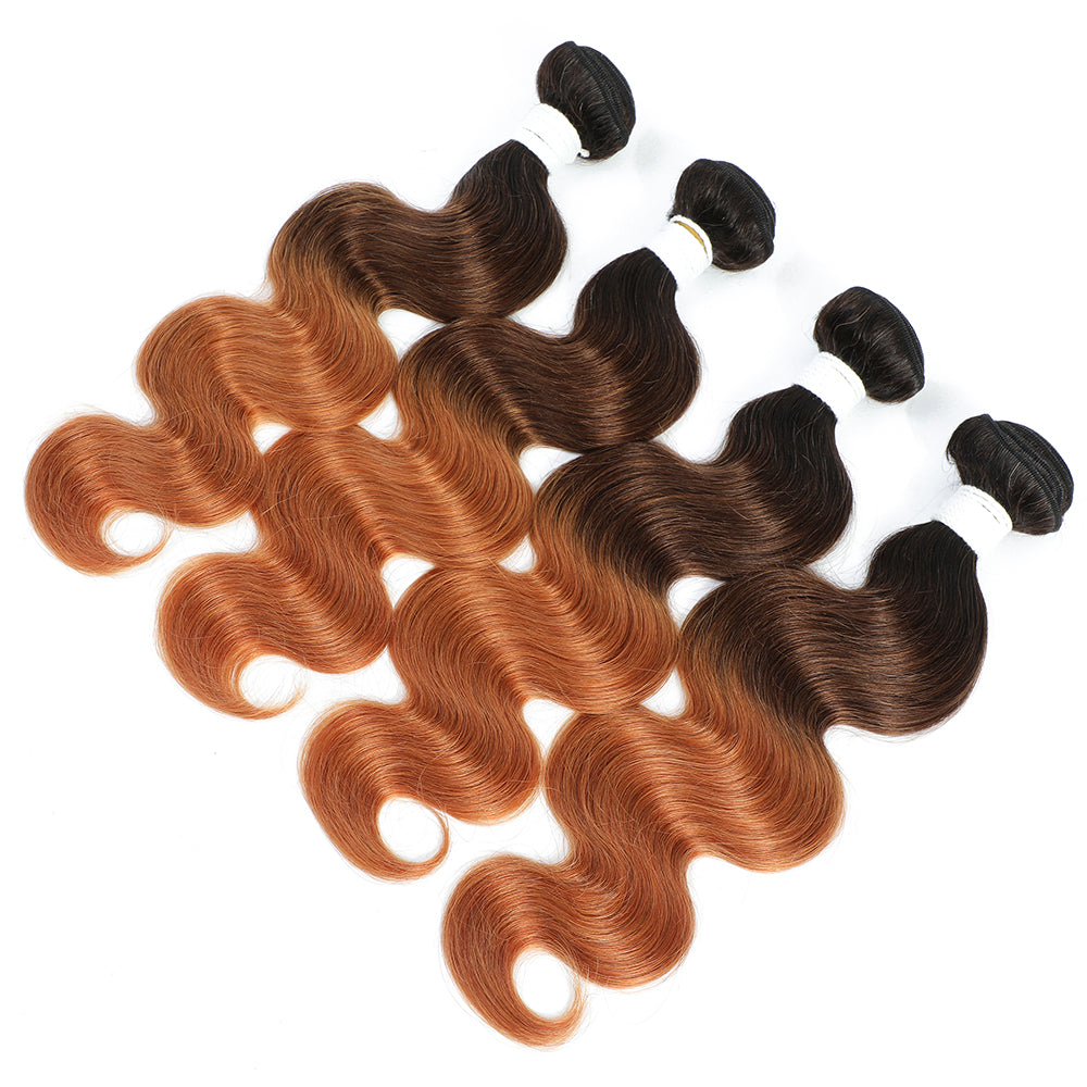 Ombre 1B/4/30 Body Wave Remy 4 PCS Human Hair Bundles