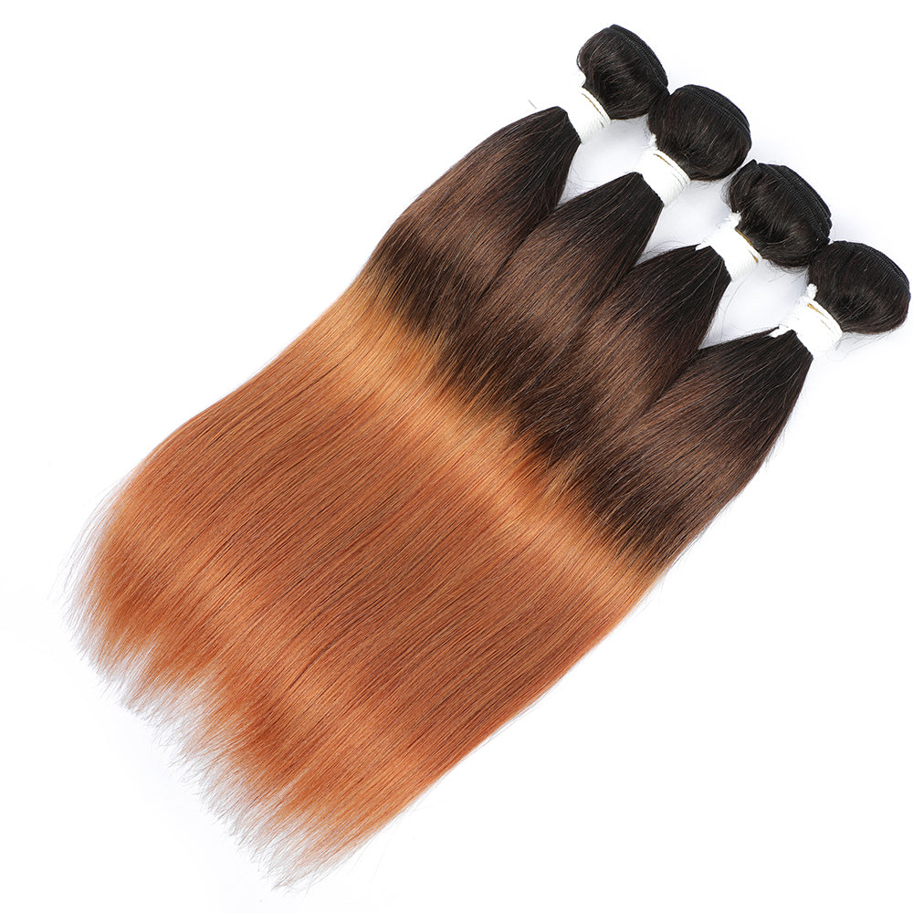 Straight Ombre Brown T1B/4/30 Remy Human Hair Weave Bundles 4 Bundle Deals