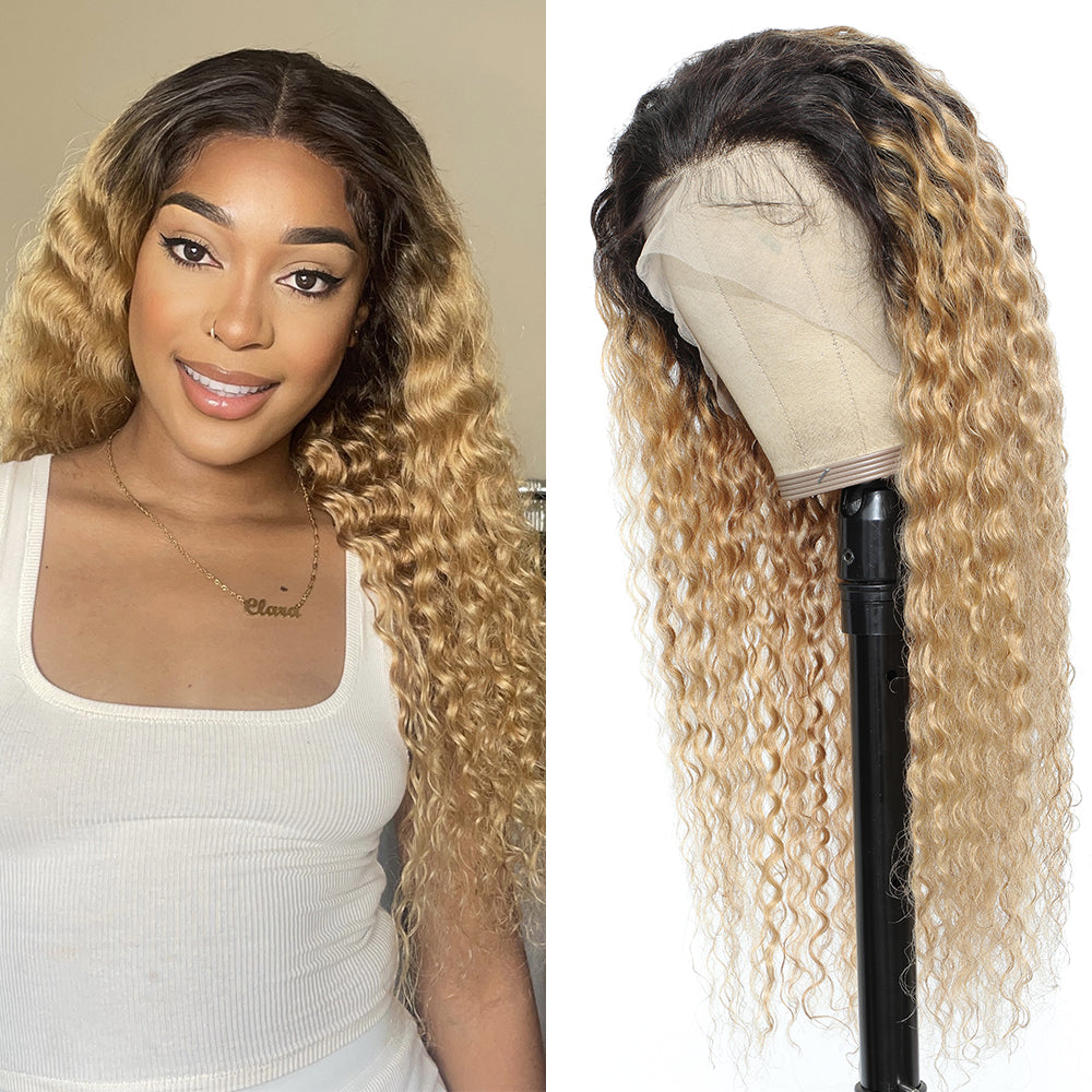 Kemy Hair Custom Ombre Honey Blonde Deep Wave Human Hair 13x4 Lace Frontal Wigs