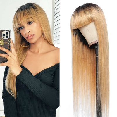 Flash Sale | $79 Get Ombre Honey Blonde Straight Wig With Bangs