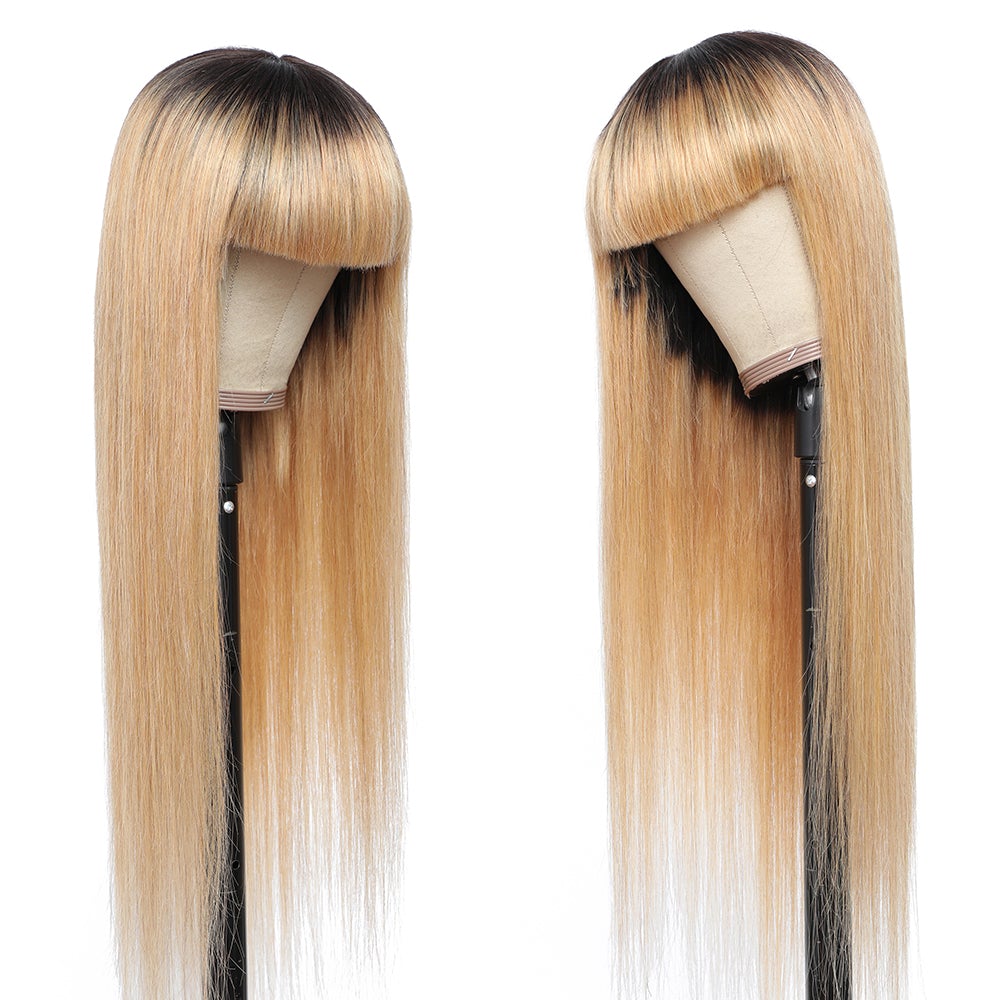 Flash Sale | $79 Get Ombre Honey Blonde Straight Wig With Bangs