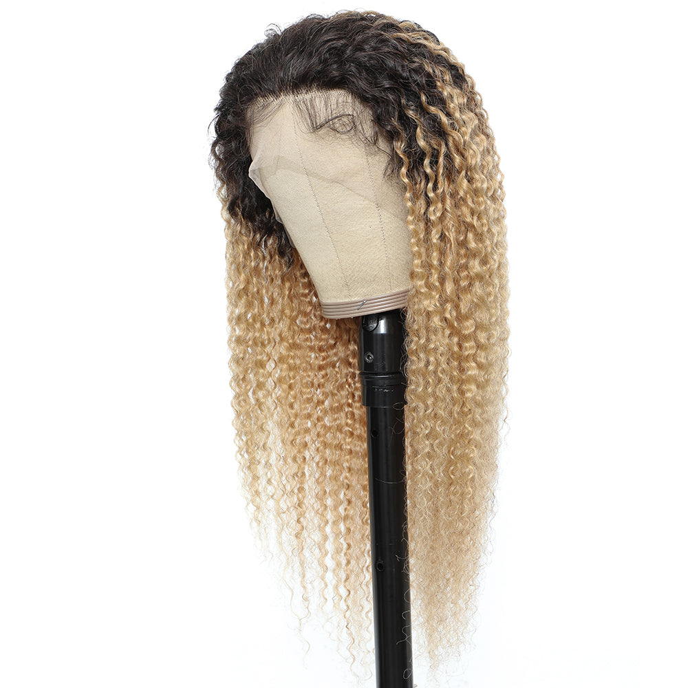 Kemy Hair Ombre Honey Blonde 13x4 Kinky Curly Human Hair Lace Frontal Wigs