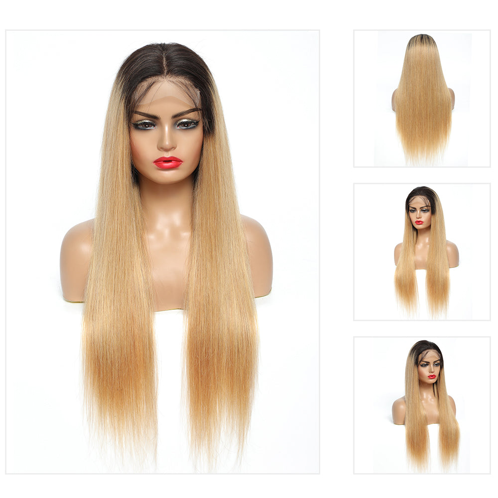 Kemy Hair Custom ombre 27 Human Hair 4x4 Lace Closure wigs 16''-26''(T1B/27)