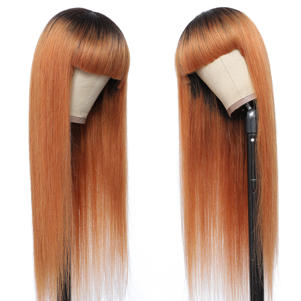 Kemy Hair Ombre Brown Straight Two tone Human Hair Wigs with Bang 14''-28''（ombre 30）