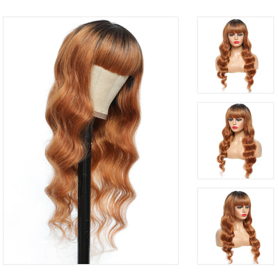 Kemy Hair Ombre Brown Body Wave Two tone Human Hair Wigs with Bang 14''-28''（T1B/30）