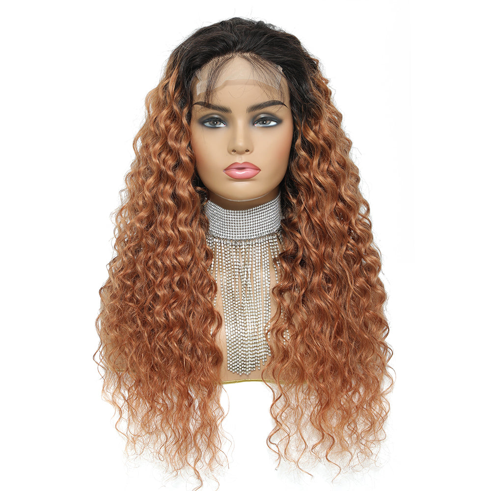 Kemy Hair Custom Ombre 30 Deep Wave Human Hair 4x4 Lace Closure wigs  14''-24''（T1B/30）