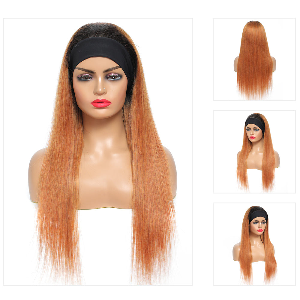 Straight Human Hair Headband Wig Ombre Brown (14''-26'')(T1B/30)