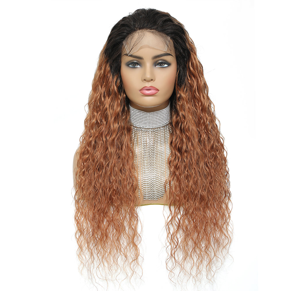 Kemy Hair Custom Ombre 30 Water Wave Human Hair 4x4 Lace Closure wigs 16''-26''（T1B/30）