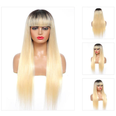 Kemy Hair Custom Ombre 613 Blond Straight Human Hair Wigs with Bang(14''-28'')(OT613) - Kemy Hair