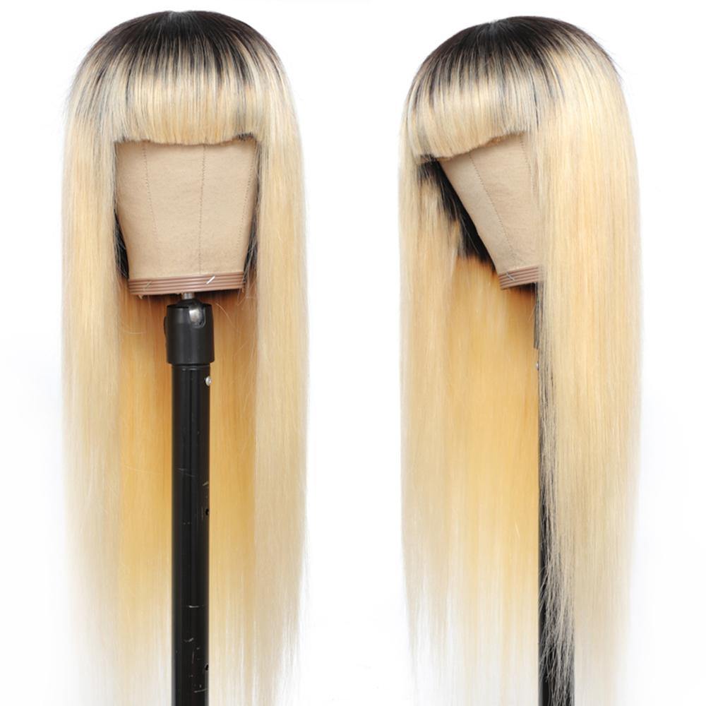 Kemy Hair Custom Ombre 613 Blond Straight Human Hair Wigs with Bang(14''-28'')(OT613) - Kemy Hair