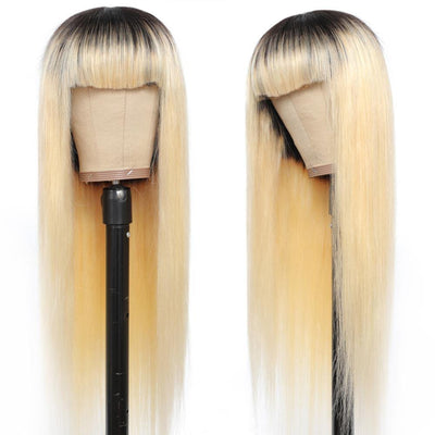 Kemy Hair Custom Ombre 613 Blond Straight Human Hair Wigs with Bang(14''-28'')(OT613) - Kemy Hair