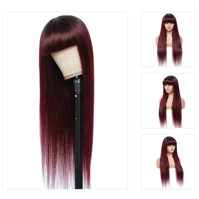 Kemy Hair Ombre 99J Straight Human Hair Wigs with Bang(14''-28'')(T1B/99J)