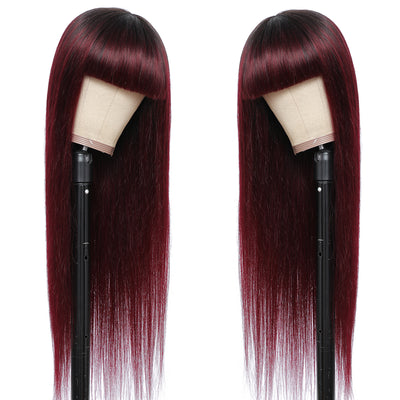 Kemy Hair Ombre 99J Straight Human Hair Wigs with Bang(14''-28'')(T1B/99J)