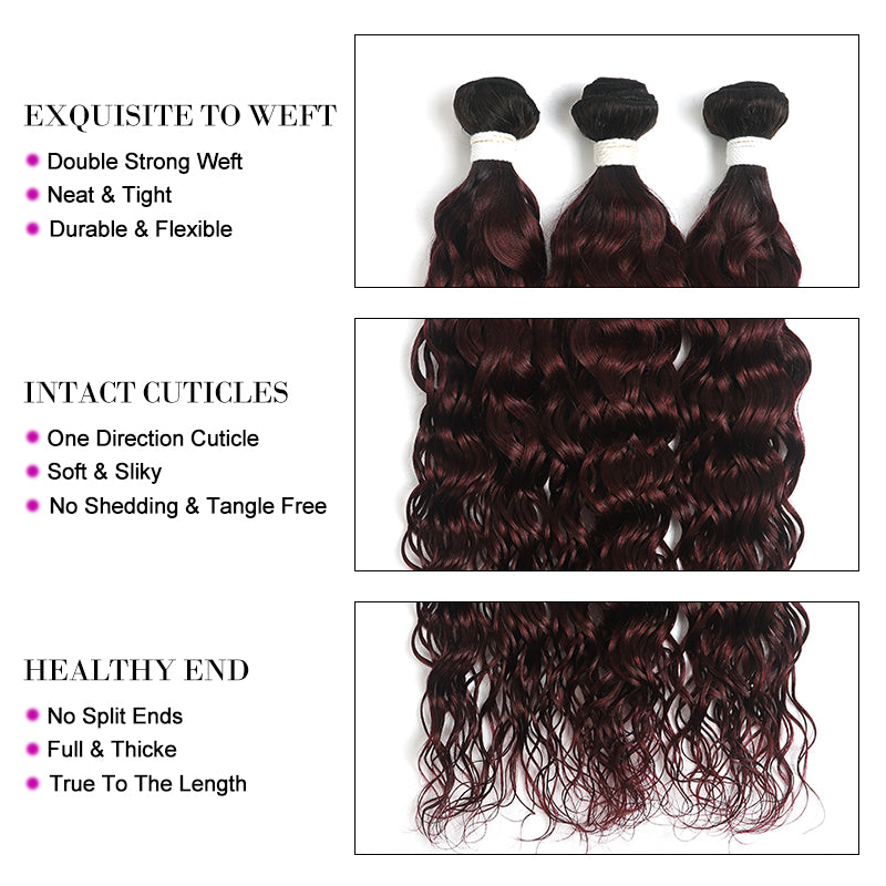 Kemy Hair Ombre Maroon Red Water Wave Four Human Hair Bundles