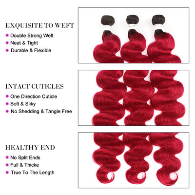 Kemy Hair Ombre BURG Body Wave Three Human Hair Bundles