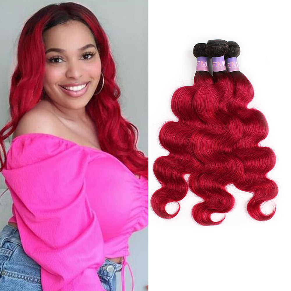 Kemy Hair Ombre BURG Body Wave Three Human Hair Bundles